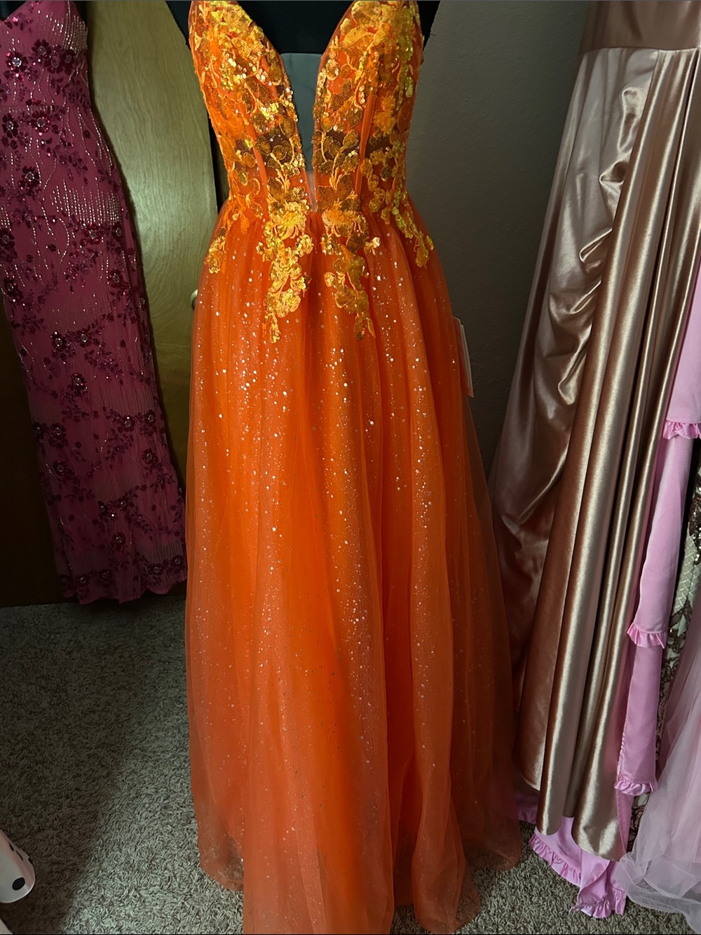 Exquisite Orange Embellished A-Line Evening Dress